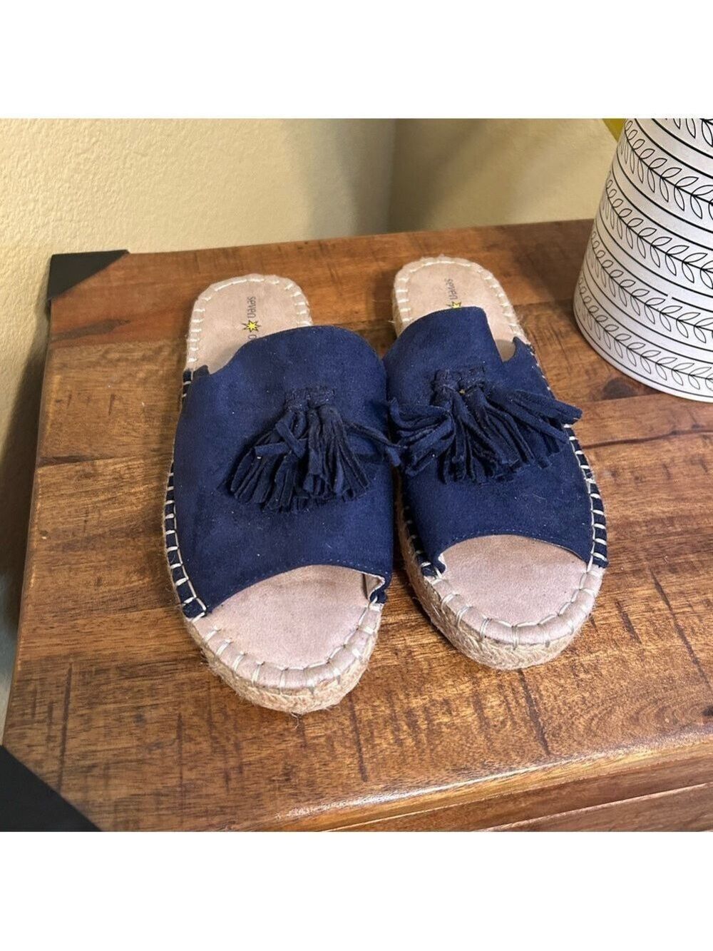 Navy Espadrille Tassel Slides